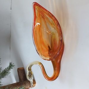 Vintage Retro MCM Swan Opalescent Orange Sooner Glass Hand Blown Art